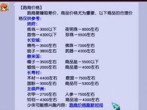 神武最新跑商价格一览表：实时更新，掌握最新市场动态信息