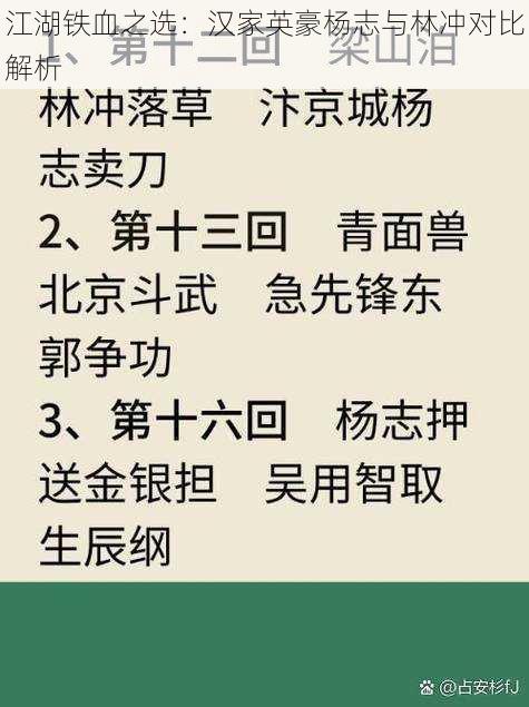 江湖铁血之选：汉家英豪杨志与林冲对比解析