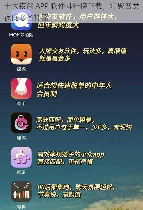 十大夜间 APP 软件排行榜下载，汇聚各类夜间必备神器