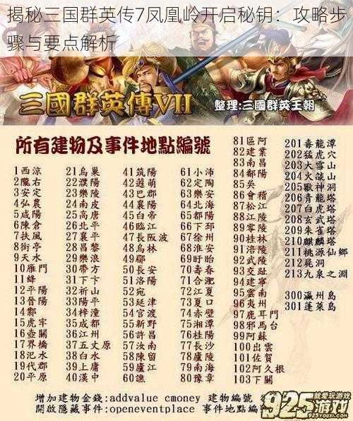 揭秘三国群英传7凤凰岭开启秘钥：攻略步骤与要点解析