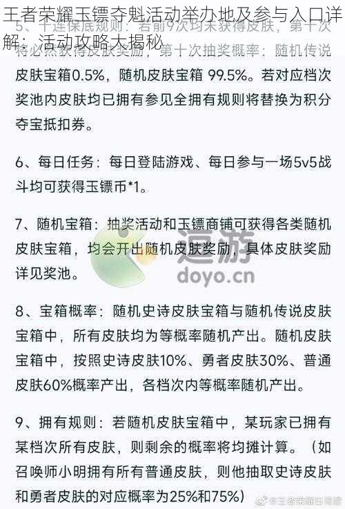 王者荣耀玉镖夺魁活动举办地及参与入口详解：活动攻略大揭秘