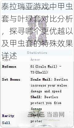 泰拉瑞亚游戏中甲虫套与叶绿套对比分析，探寻哪个更优越以及甲虫套的特殊效果详述