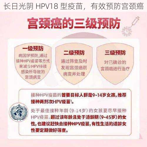 长日光阴 HPV18 型疫苗，有效预防宫颈癌