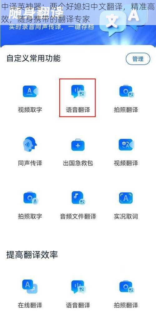 中译英神器：两个好媳妇中文翻译，精准高效，随身携带的翻译专家