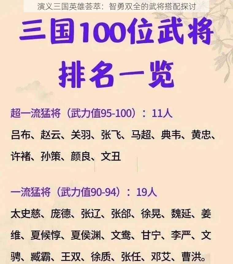 演义三国英雄荟萃：智勇双全的武将搭配探讨