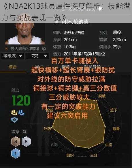 《NBA2K13球员属性深度解析：技能潜力与实战表现一览》