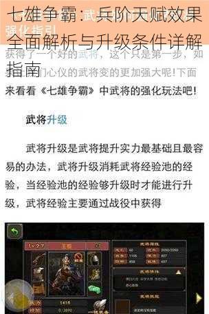 七雄争霸：兵阶天赋效果全面解析与升级条件详解指南