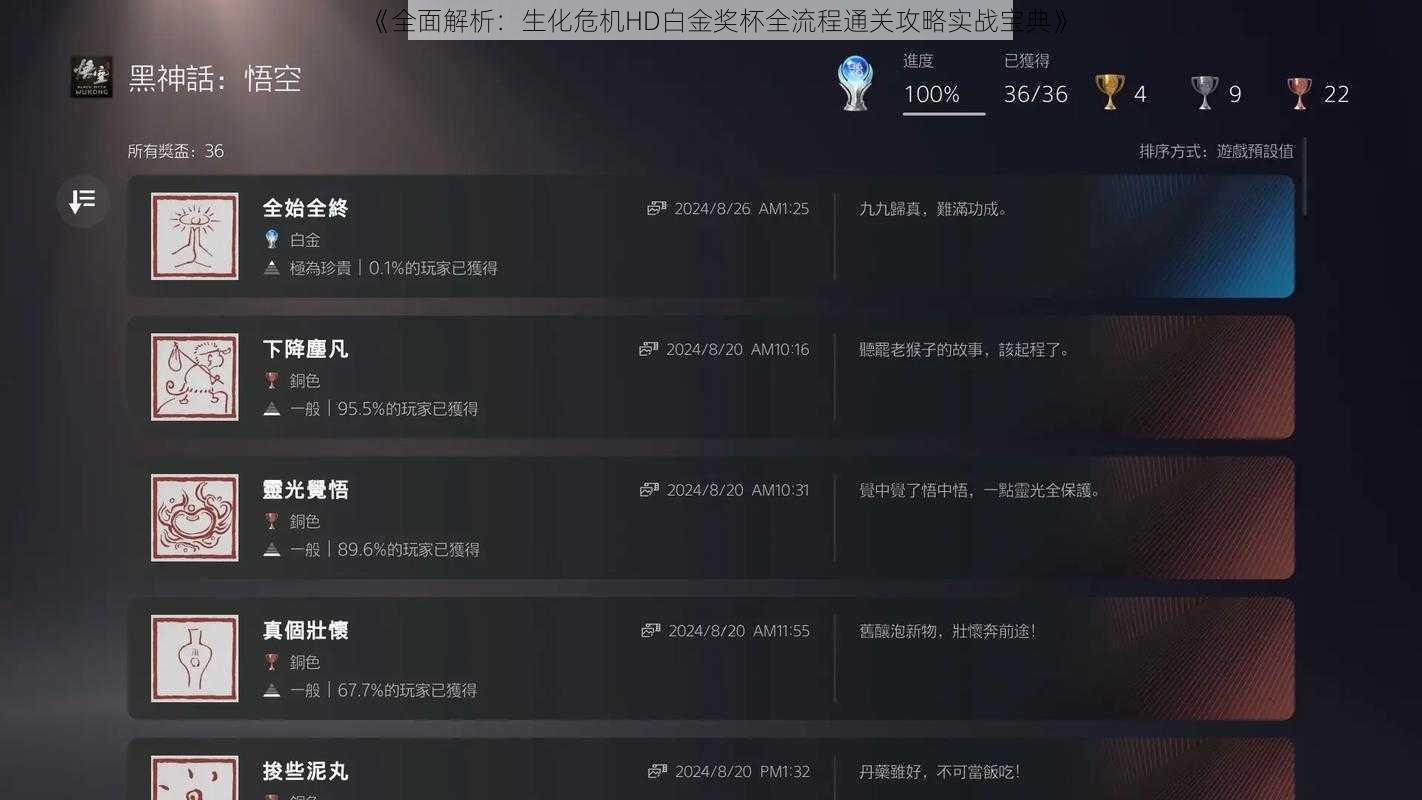 《全面解析：生化危机HD白金奖杯全流程通关攻略实战宝典》