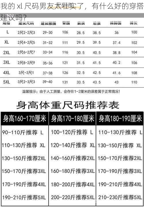 我的 xl 尺码男友太壮实了，有什么好的穿搭建议吗？