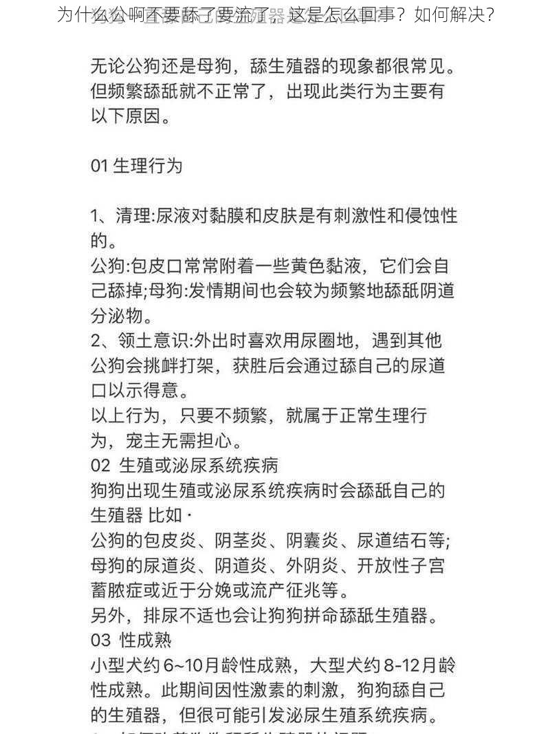 为什么公啊不要舔了要流了，这是怎么回事？如何解决？