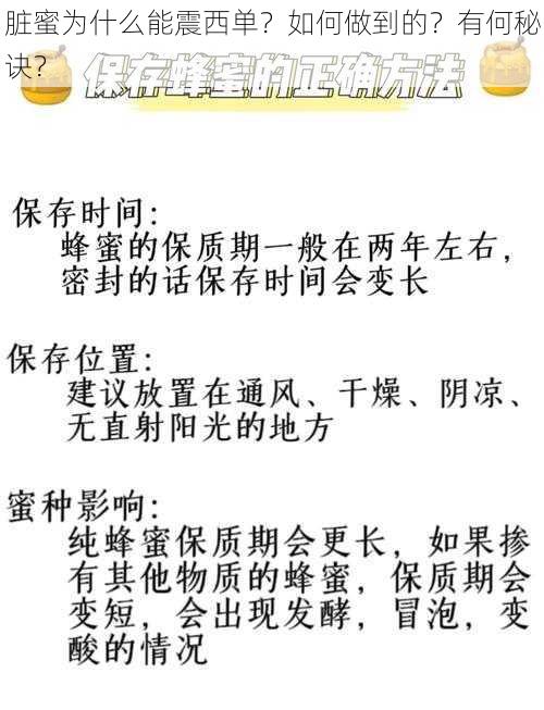 脏蜜为什么能震西单？如何做到的？有何秘诀？